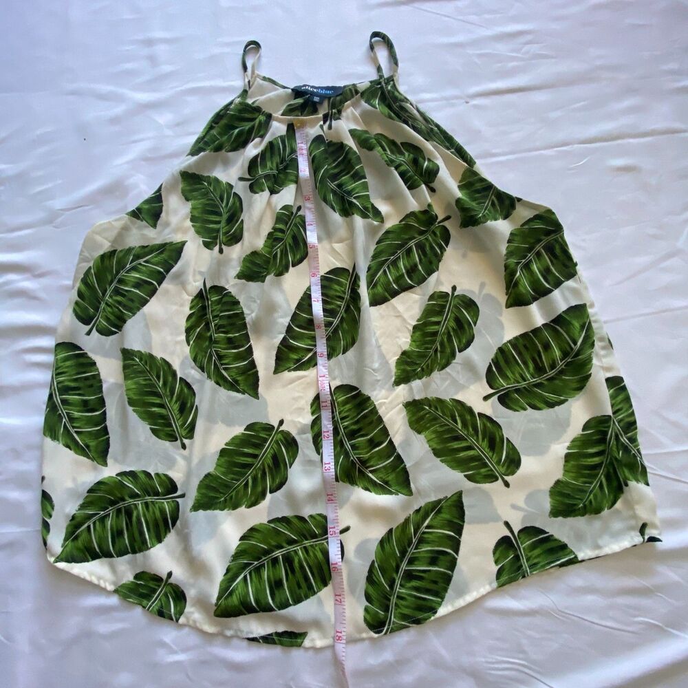 Alice Blue Women XXL Ivory Green Tropical Leaf Spaghetti Strap Tank Top